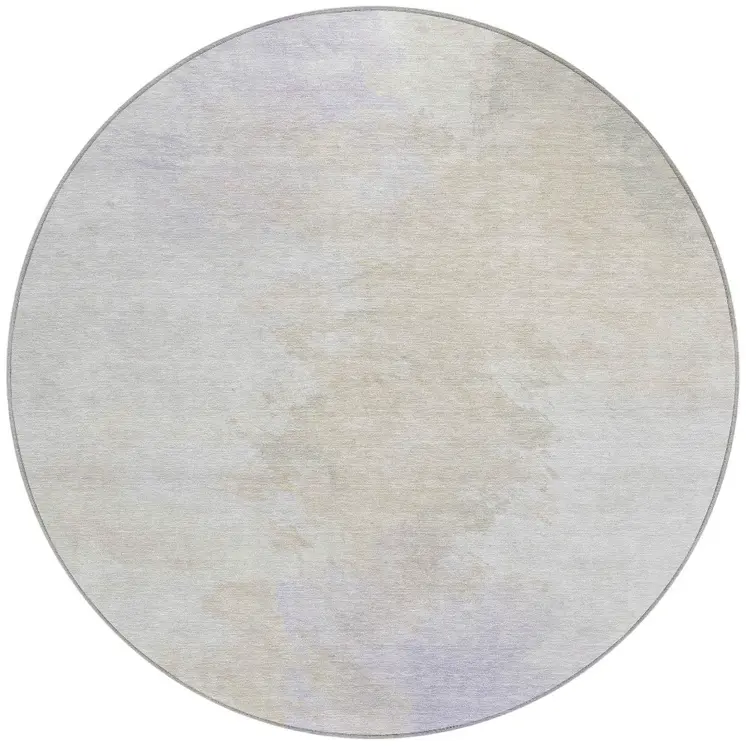 8' Beige Ivory And Lavender Round Abstract Washable Indoor Outdoor Area Rug