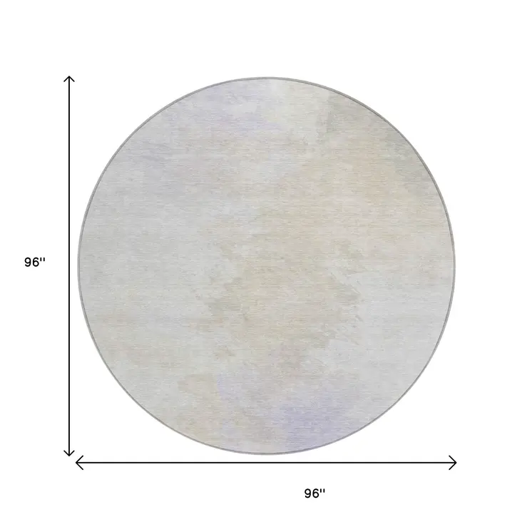 8' Beige Ivory And Lavender Round Abstract Washable Indoor Outdoor Area Rug