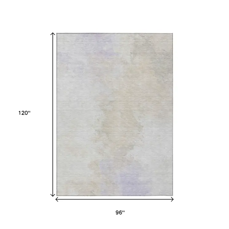 8' X 10' Beige Ivory And Lavender Abstract Washable Indoor Outdoor Area Rug