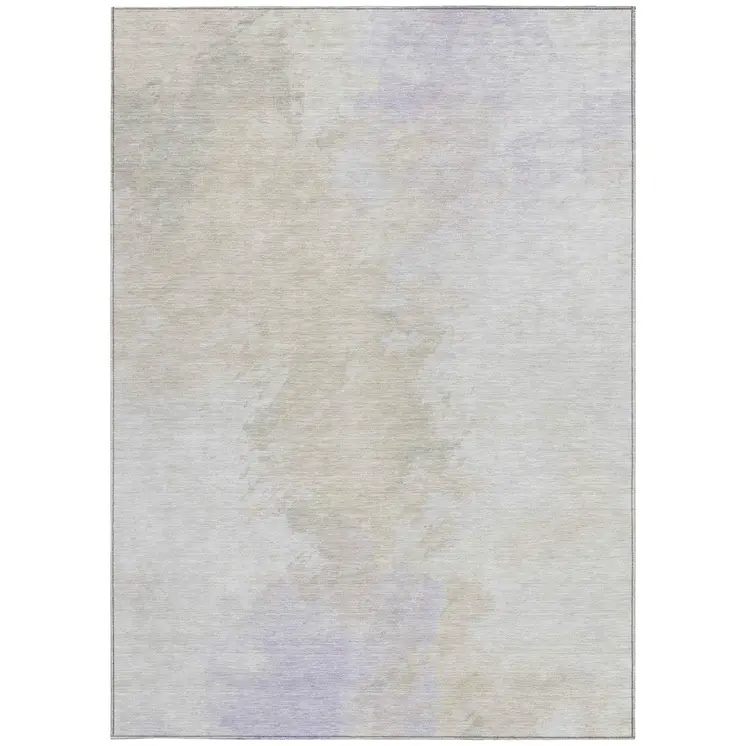 8' X 10' Beige Ivory And Lavender Abstract Washable Indoor Outdoor Area Rug