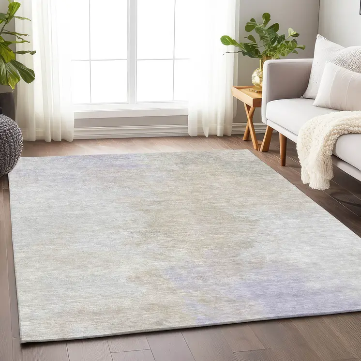 8' X 10' Beige Ivory And Lavender Abstract Washable Indoor Outdoor Area Rug