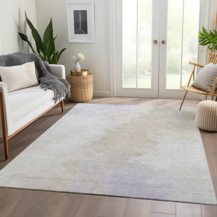 8' X 10' Beige Ivory And Lavender Abstract Washable Indoor Outdoor Area Rug