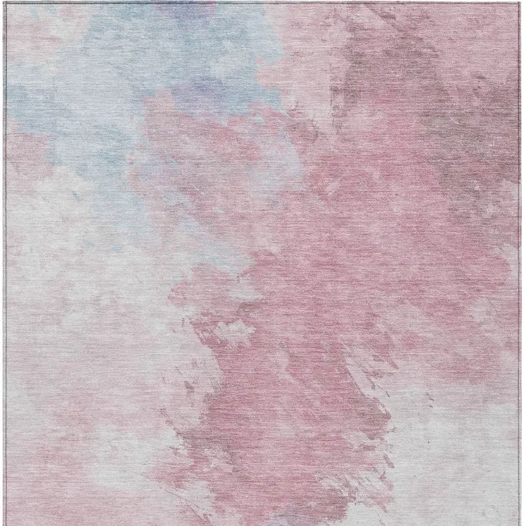 5' X 8' Blush Ivory And Blue Abstract Washable Indoor Outdoor Area Rug