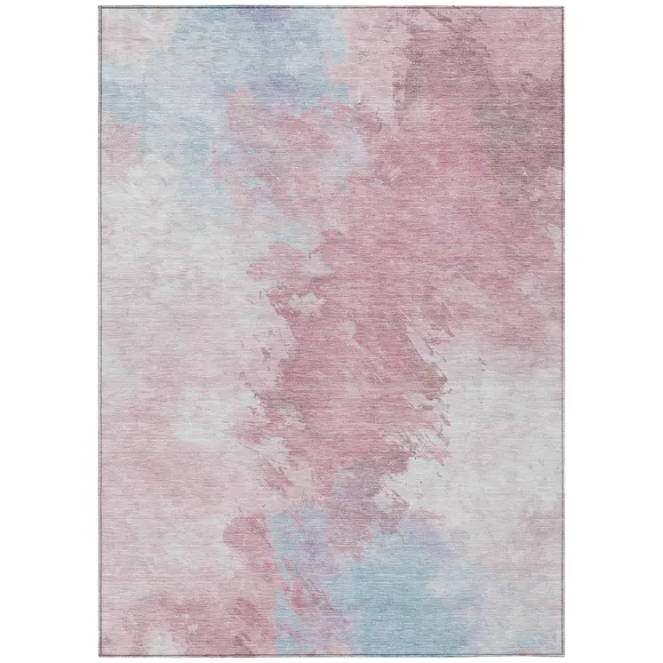 5' X 8' Blush Ivory And Blue Abstract Washable Indoor Outdoor Area Rug