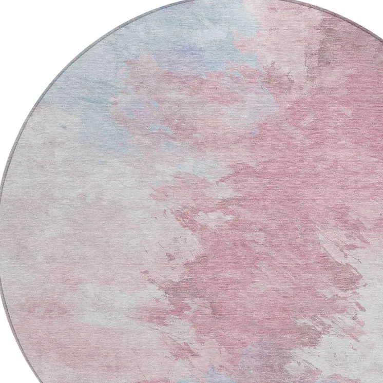 8' Blush Ivory And Blue Round Abstract Washable Indoor Outdoor Area Rug