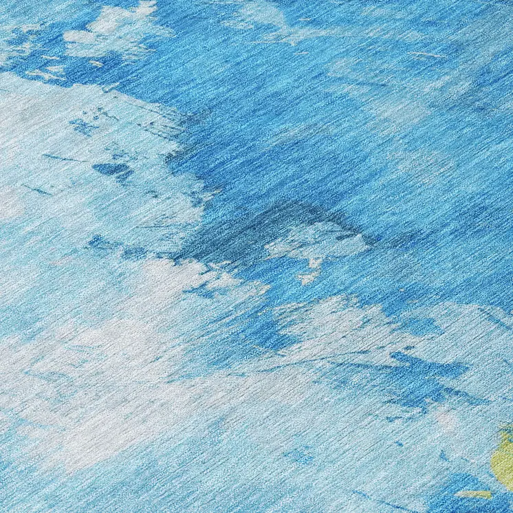 8' Blue Yellow And Ivory Round Abstract Washable Indoor Outdoor Area Rug