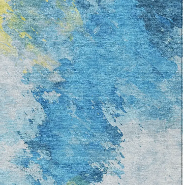 8' X 10' Blue Yellow And Ivory Abstract Washable Indoor Outdoor Area Rug