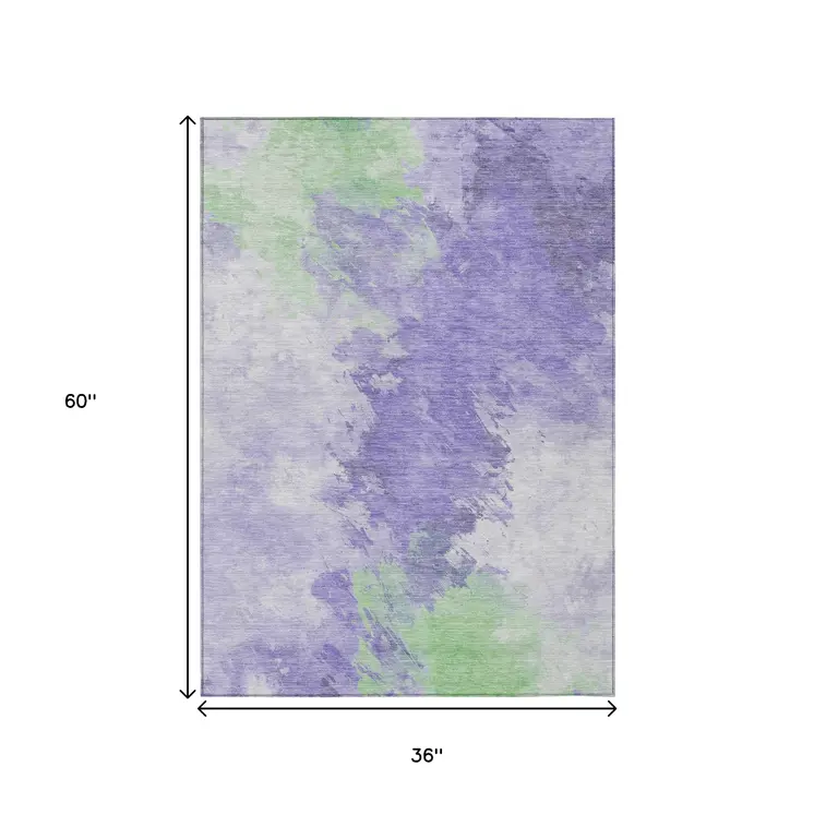 3' X 5' Lavender Mint Green And Ivory Abstract Washable Indoor Outdoor Area Rug