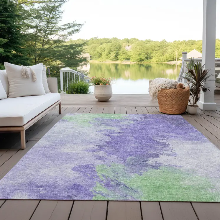 3' X 5' Lavender Mint Green And Ivory Abstract Washable Indoor Outdoor Area Rug