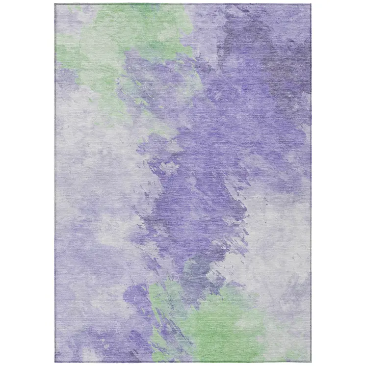 3' X 5' Lavender Mint Green And Ivory Abstract Washable Indoor Outdoor Area Rug