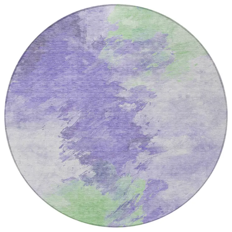 8' Lavender Mint Green And Ivory Round Abstract Washable Indoor Outdoor Area Rug