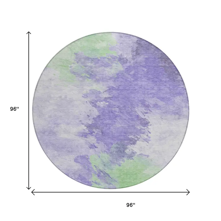 8' Lavender Mint Green And Ivory Round Abstract Washable Indoor Outdoor Area Rug