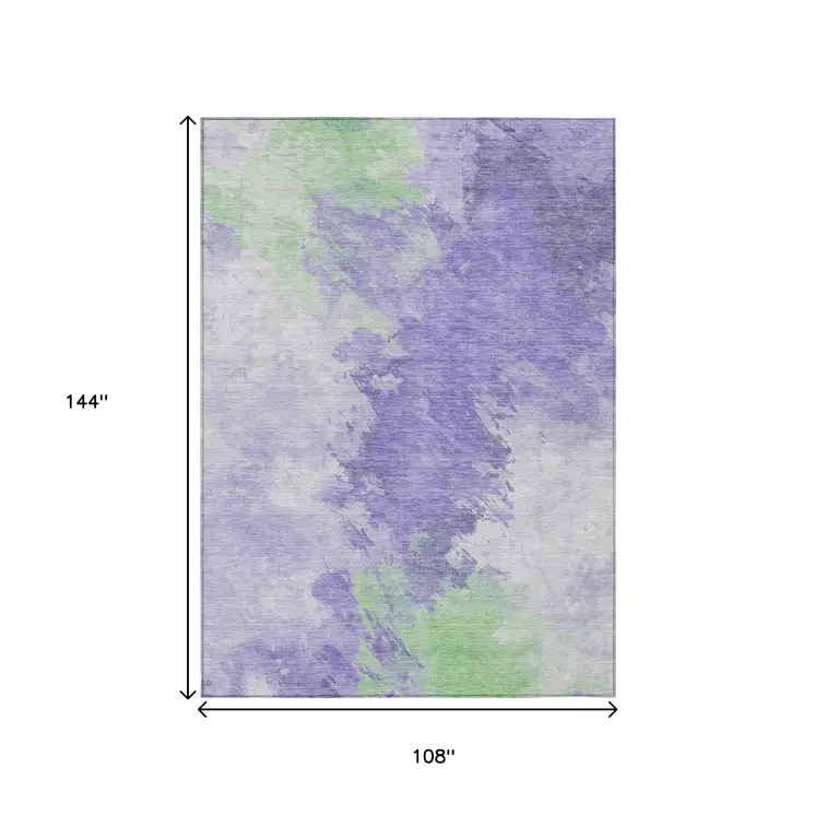 9' X 12' Lavender Mint Green And Ivory Abstract Washable Indoor Outdoor Area Rug