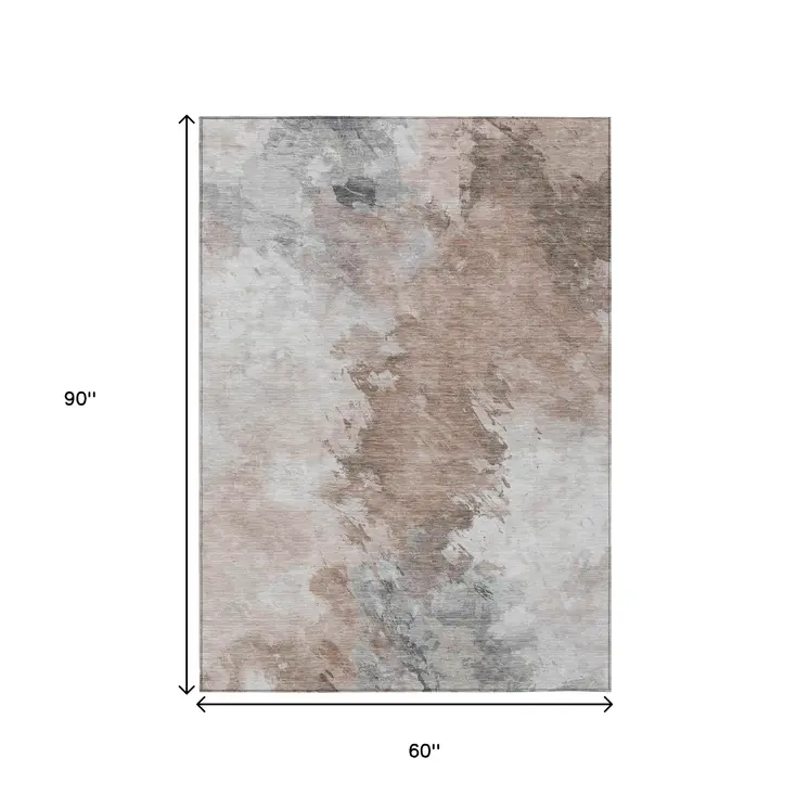 5' X 8' Brown Ivory And Gray Abstract Washable Indoor Outdoor Area Rug