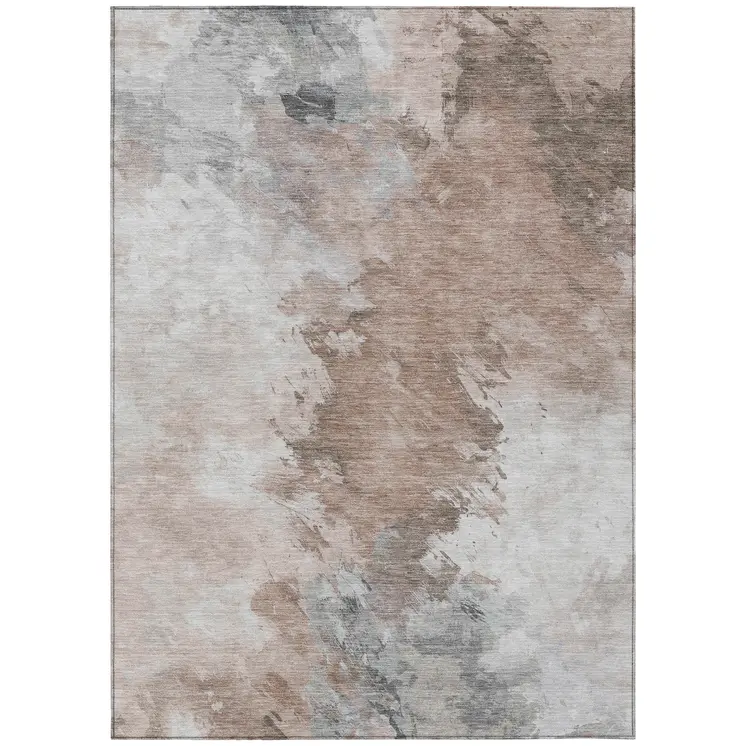 5' X 8' Brown Ivory And Gray Abstract Washable Indoor Outdoor Area Rug
