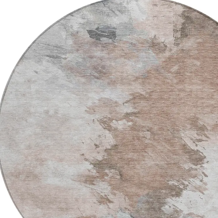8' Brown Ivory And Gray Round Abstract Washable Indoor Outdoor Area Rug