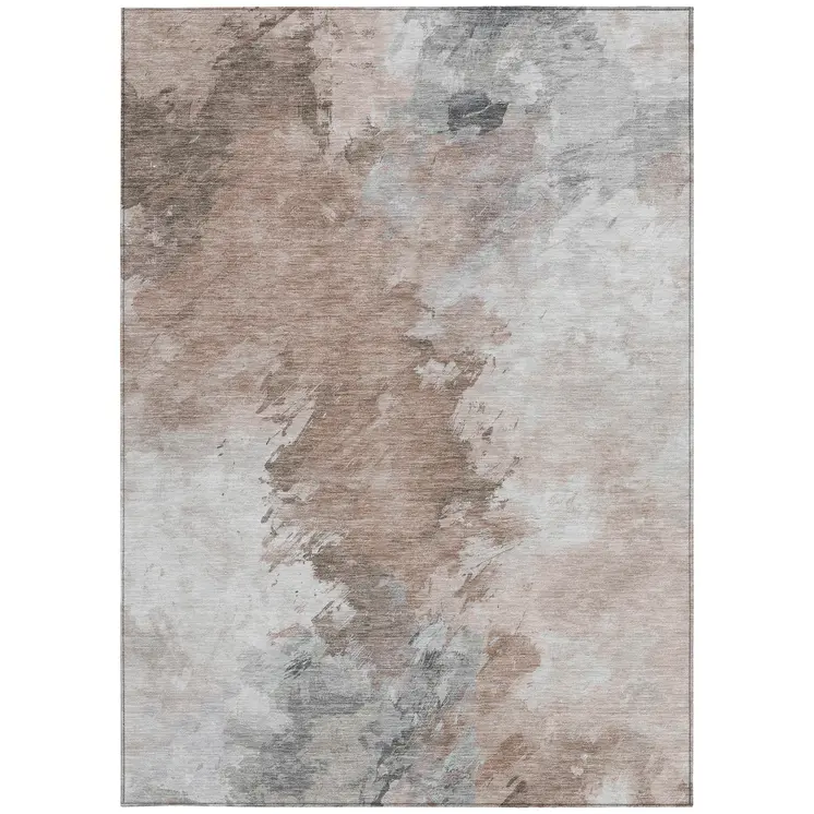 9' X 12' Brown Ivory And Gray Abstract Washable Indoor Outdoor Area Rug