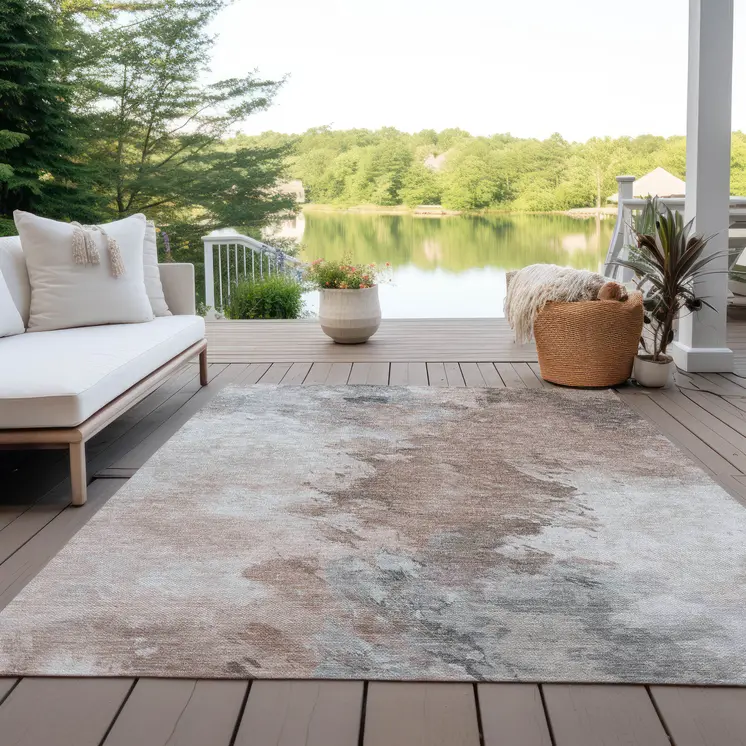 9' X 12' Brown Ivory And Gray Abstract Washable Indoor Outdoor Area Rug
