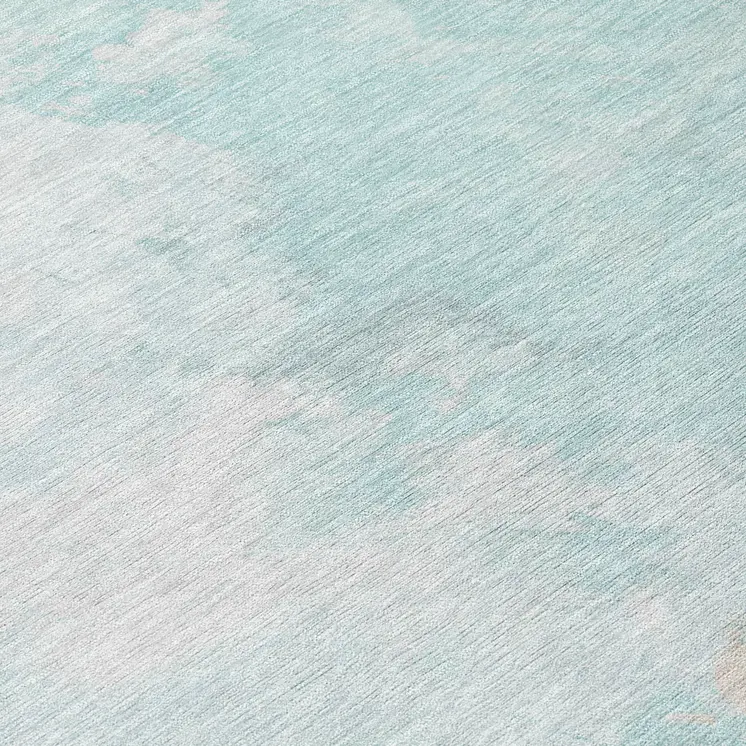 8' Pale Aqua Beige And Ivory Round Abstract Washable Indoor Outdoor Area Rug