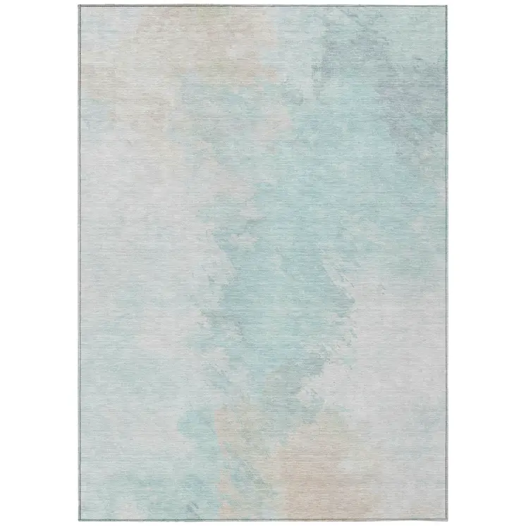 9' X 12' Pale Aqua Beige And Ivory Abstract Washable Indoor Outdoor Area Rug