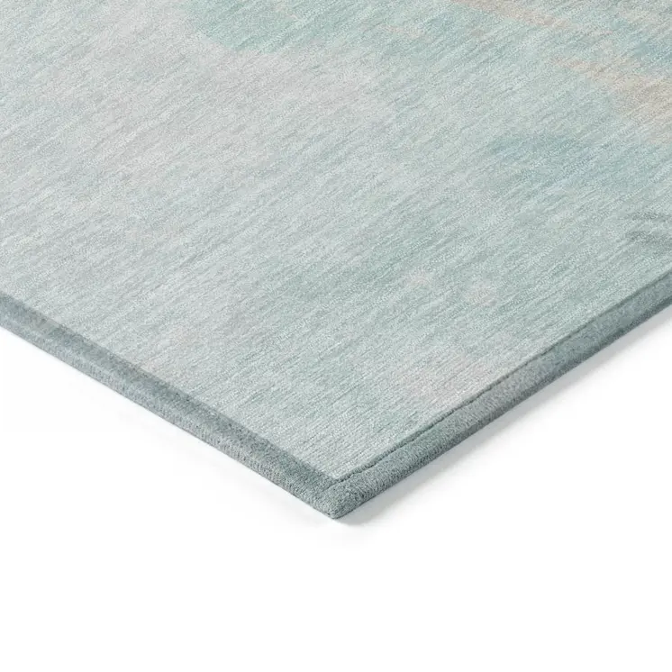 9' X 12' Pale Aqua Beige And Ivory Abstract Washable Indoor Outdoor Area Rug