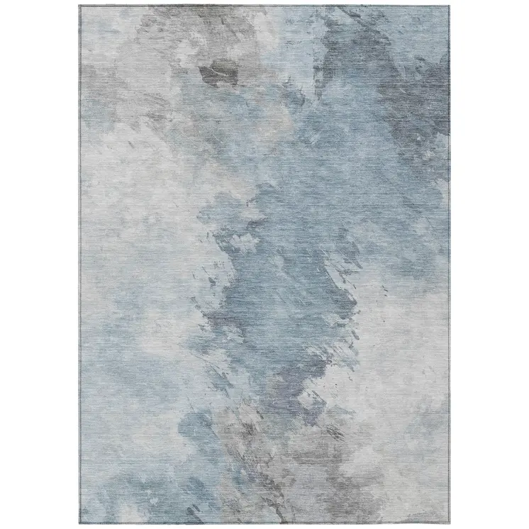 5' X 8' Sky Blue Gray And Ivory Abstract Washable Indoor Outdoor Area Rug