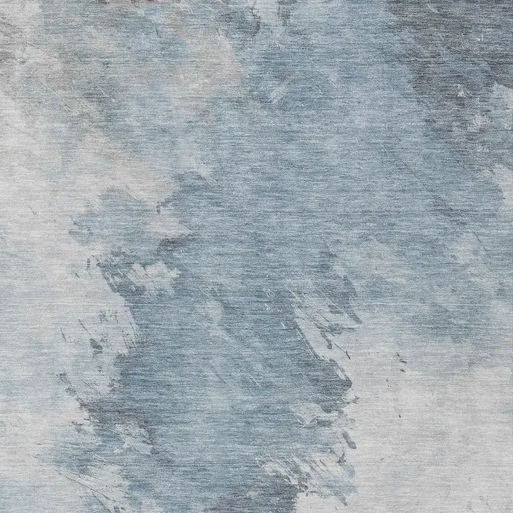 5' X 8' Sky Blue Gray And Ivory Abstract Washable Indoor Outdoor Area Rug