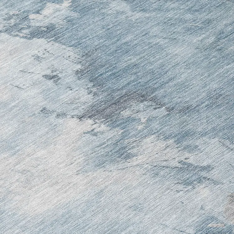 8' Sky Blue Gray And Ivory Round Abstract Washable Indoor Outdoor Area Rug