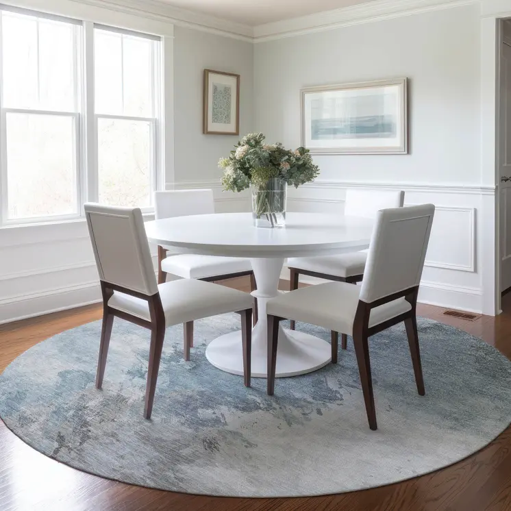 8' Sky Blue Gray And Ivory Round Abstract Washable Indoor Outdoor Area Rug