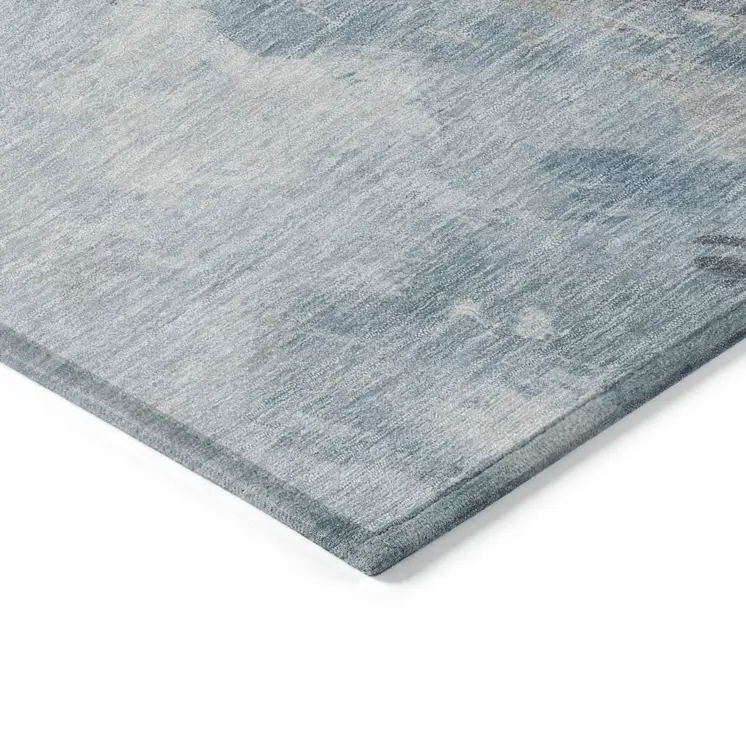 8' X 10' Sky Blue Gray And Ivory Abstract Washable Indoor Outdoor Area Rug