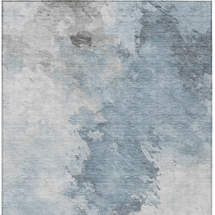 9' X 12' Sky Blue Gray And Ivory Abstract Washable Indoor Outdoor Area Rug