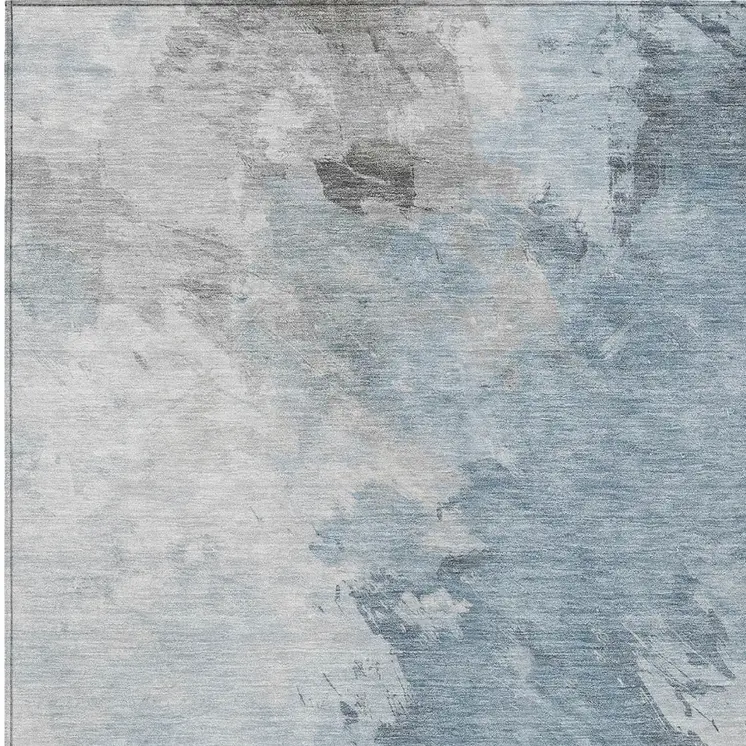 9' X 12' Sky Blue Gray And Ivory Abstract Washable Indoor Outdoor Area Rug