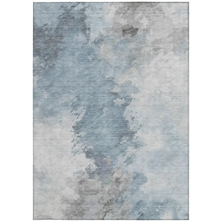 10' X 14' Sky Blue Gray And Ivory Abstract Washable Indoor Outdoor Area Rug
