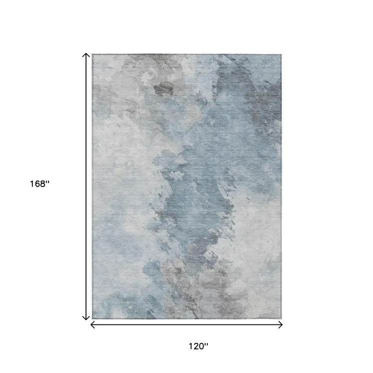 10' X 14' Sky Blue Gray And Ivory Abstract Washable Indoor Outdoor Area Rug