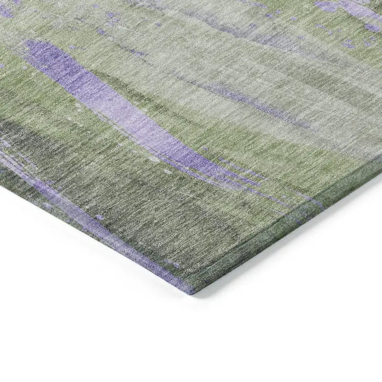3' X 5' Olive Green Lavender And Ivory Abstract Washable Indoor Outdoor Area Rug