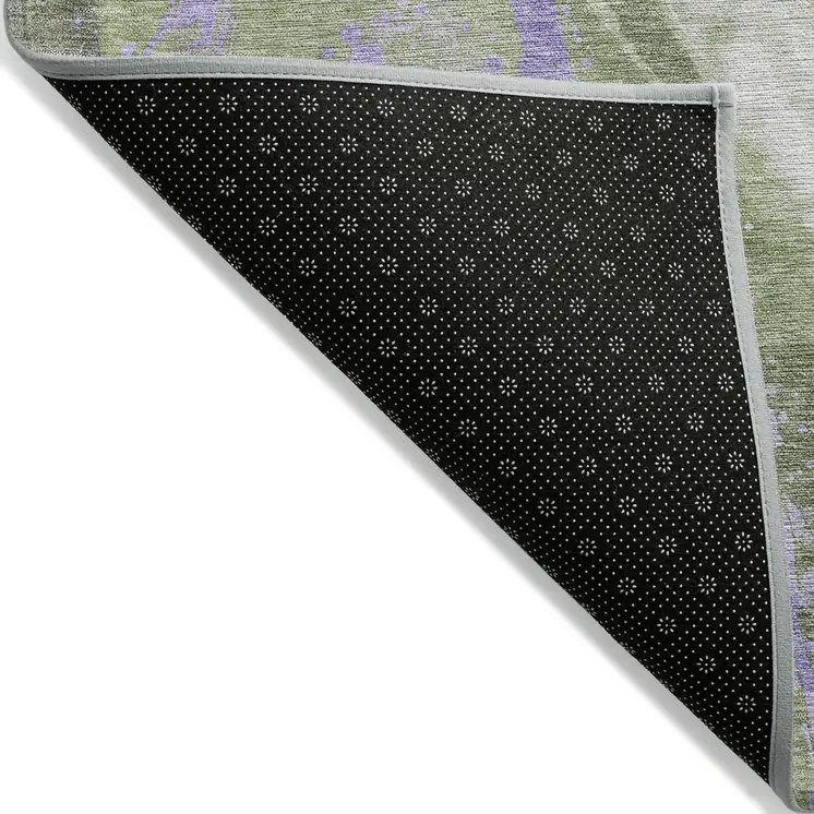 5' X 8' Olive Green Lavender And Ivory Abstract Washable Indoor Outdoor Area Rug
