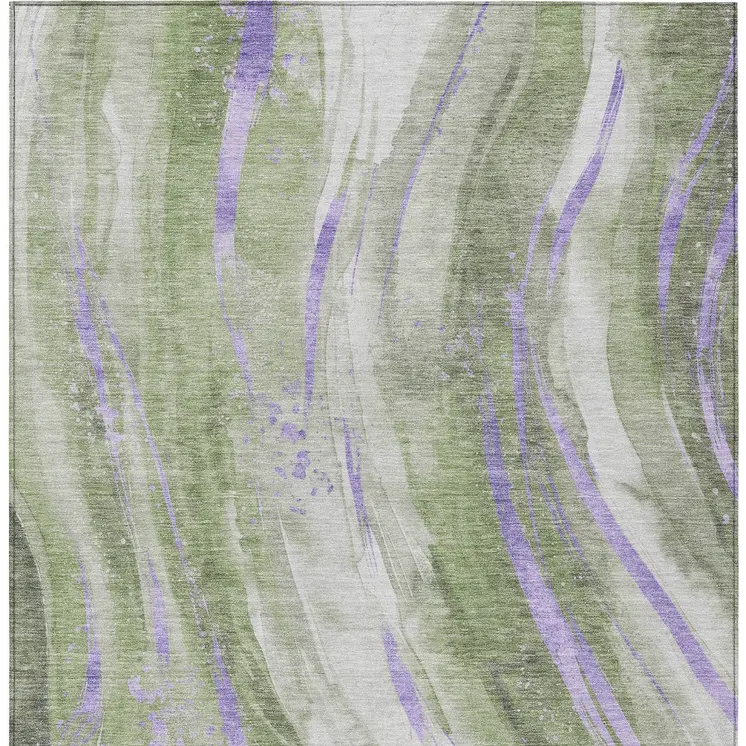 8' X 10' Olive Green Lavender And Ivory Abstract Washable Indoor Outdoor Area Rug