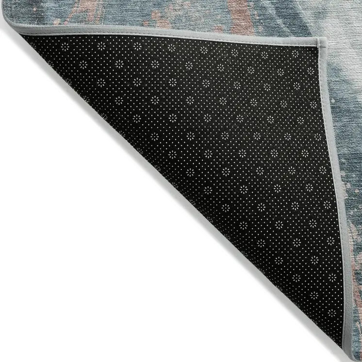 10' X 14' Teal Blue Salmon And Ivory Abstract Washable Indoor Outdoor Area Rug