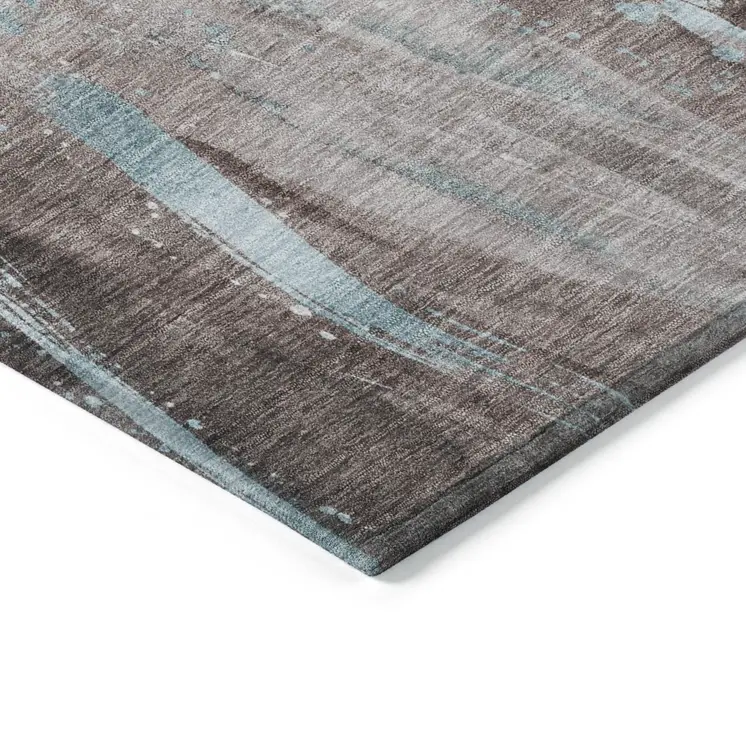 8' X 10' Taupe Sky Blue And Ivory Abstract Washable Indoor Outdoor Area Rug