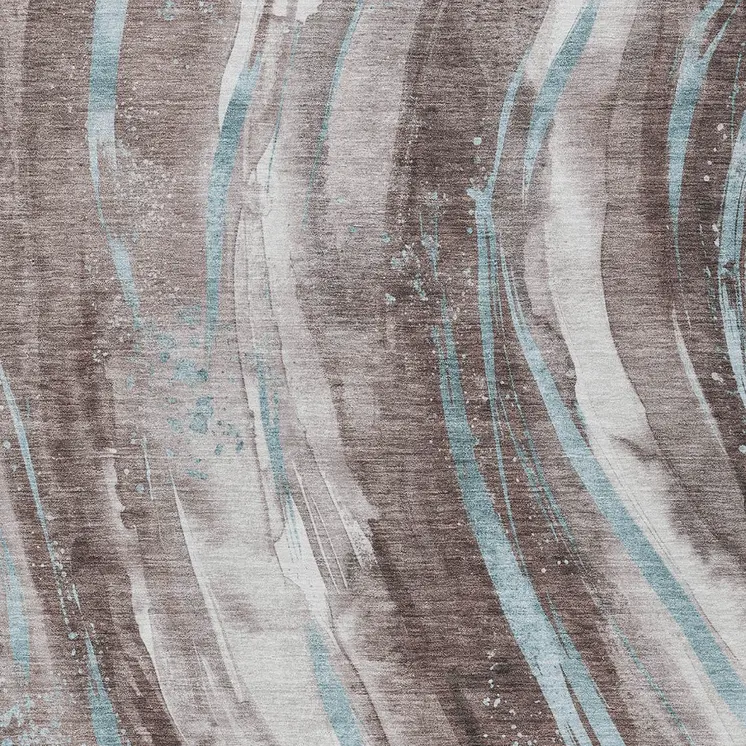 9' X 12' Taupe Sky Blue And Ivory Abstract Washable Indoor Outdoor Area Rug