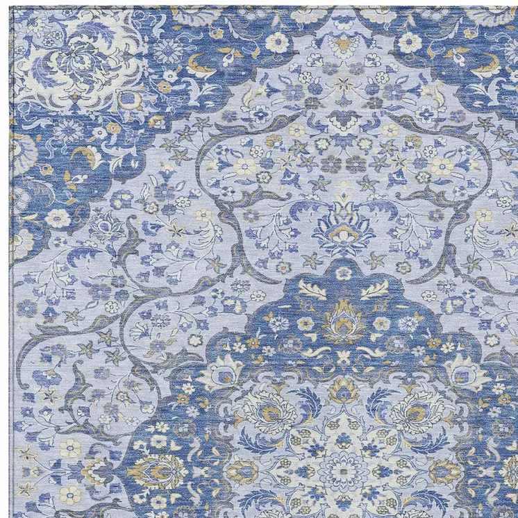 5' X 8' Blue And Ivory Medallion Washable Indoor Outdoor Area Rug