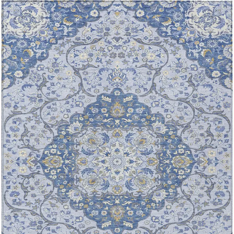 8' X 10' Blue And Ivory Medallion Washable Indoor Outdoor Area Rug