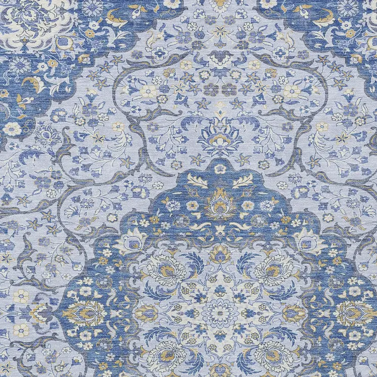 10' X 14' Blue And Ivory Medallion Washable Indoor Outdoor Area Rug