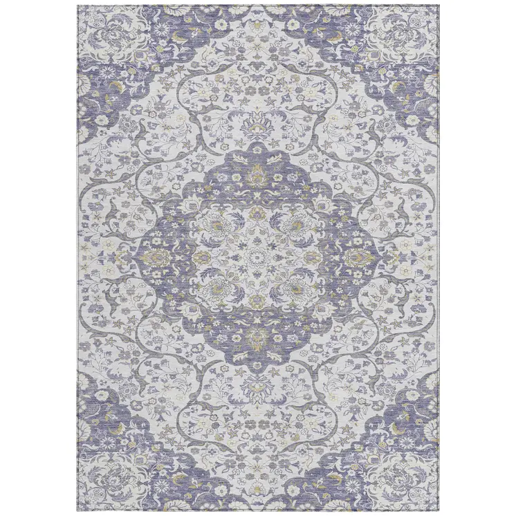 3' X 5' Lavender And Ivory Medallion Washable Indoor Outdoor Area Rug