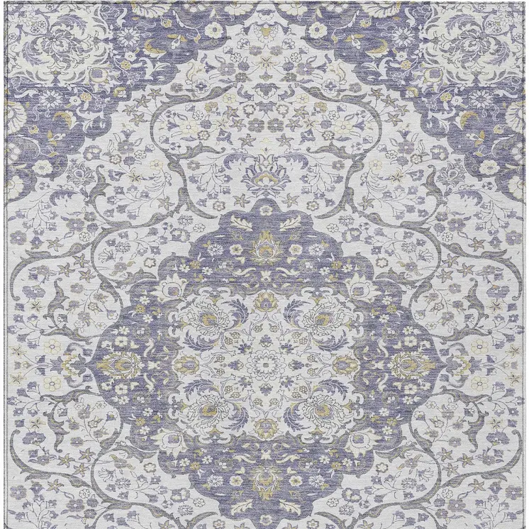 8' X 10' Lavender And Ivory Medallion Washable Indoor Outdoor Area Rug