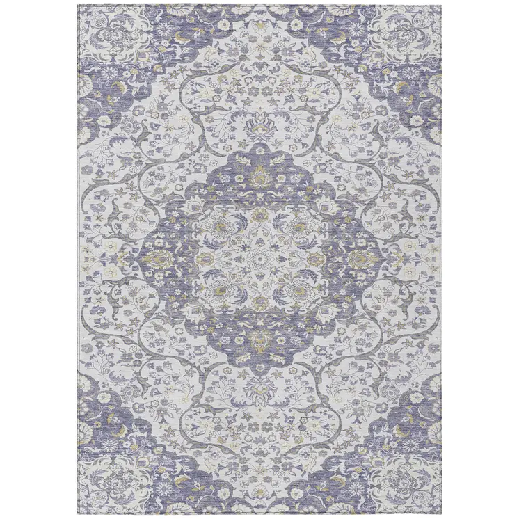 8' X 10' Lavender And Ivory Medallion Washable Indoor Outdoor Area Rug