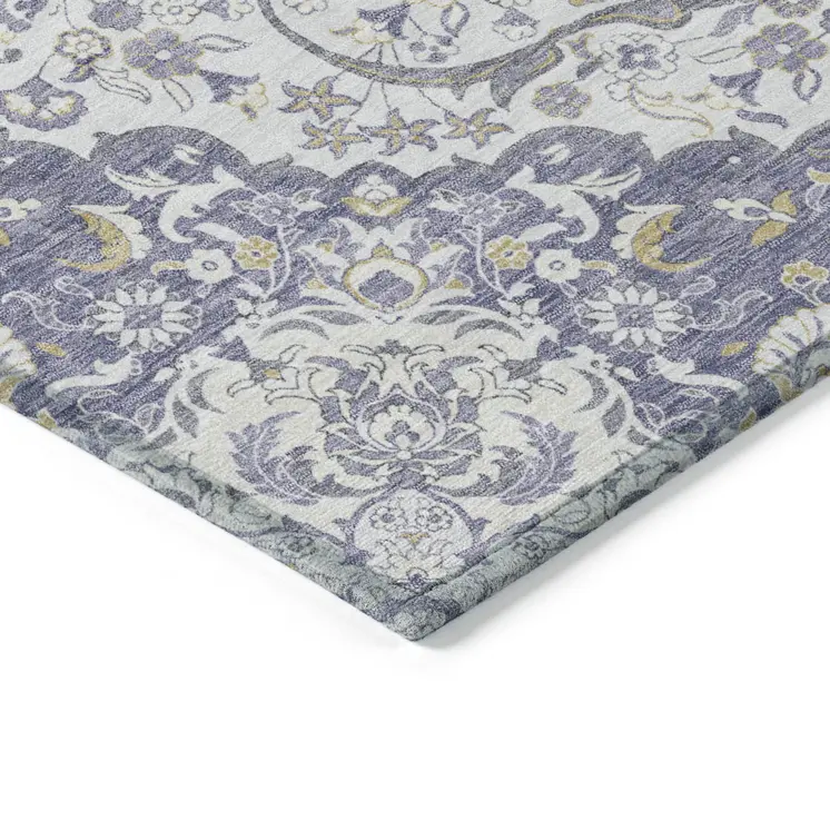 8' X 10' Lavender And Ivory Medallion Washable Indoor Outdoor Area Rug