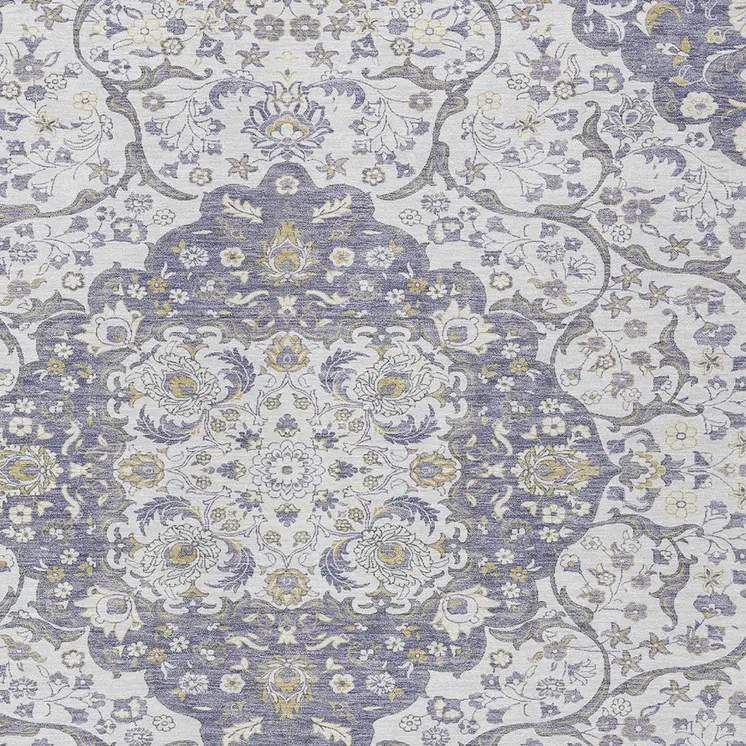 8' X 10' Lavender And Ivory Medallion Washable Indoor Outdoor Area Rug