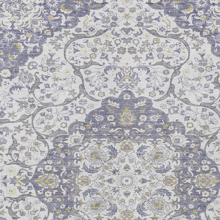9' X 12' Lavender And Ivory Medallion Washable Indoor Outdoor Area Rug