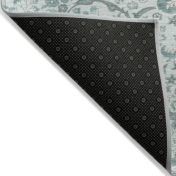 10' X 14' Teal Blue And Ivory Medallion Washable Indoor Outdoor Area Rug